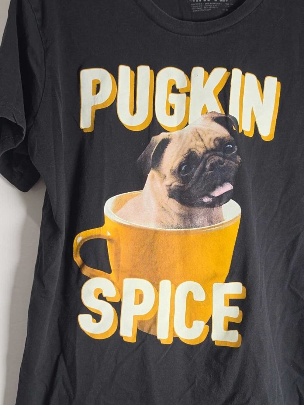 Black Matter Pugkin Spice Pug Dog Graphic Shirt Women's LARGE, Black 100% Cotton